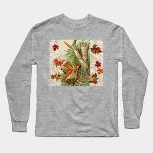 OWLS AMONG FALL LEAVES IN WOODLAND Long Sleeve T-Shirt